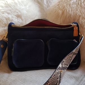 Anya Hindmarch Ripley Snakeskin Trimmed Suede Bag